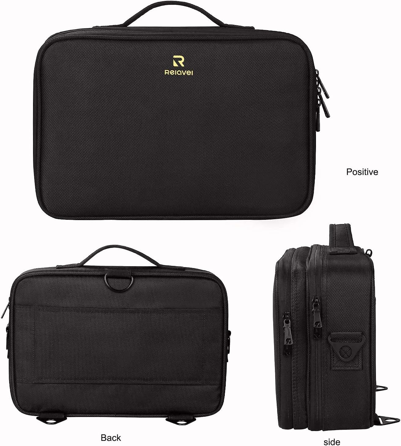 Relavel Travel Makeup Train Case Makeup Cosmetic Case Organizer Portable Artist Storage Bag with Adjustable Dividers for Cosmetics Makeup Brushes Toiletry (medium black)